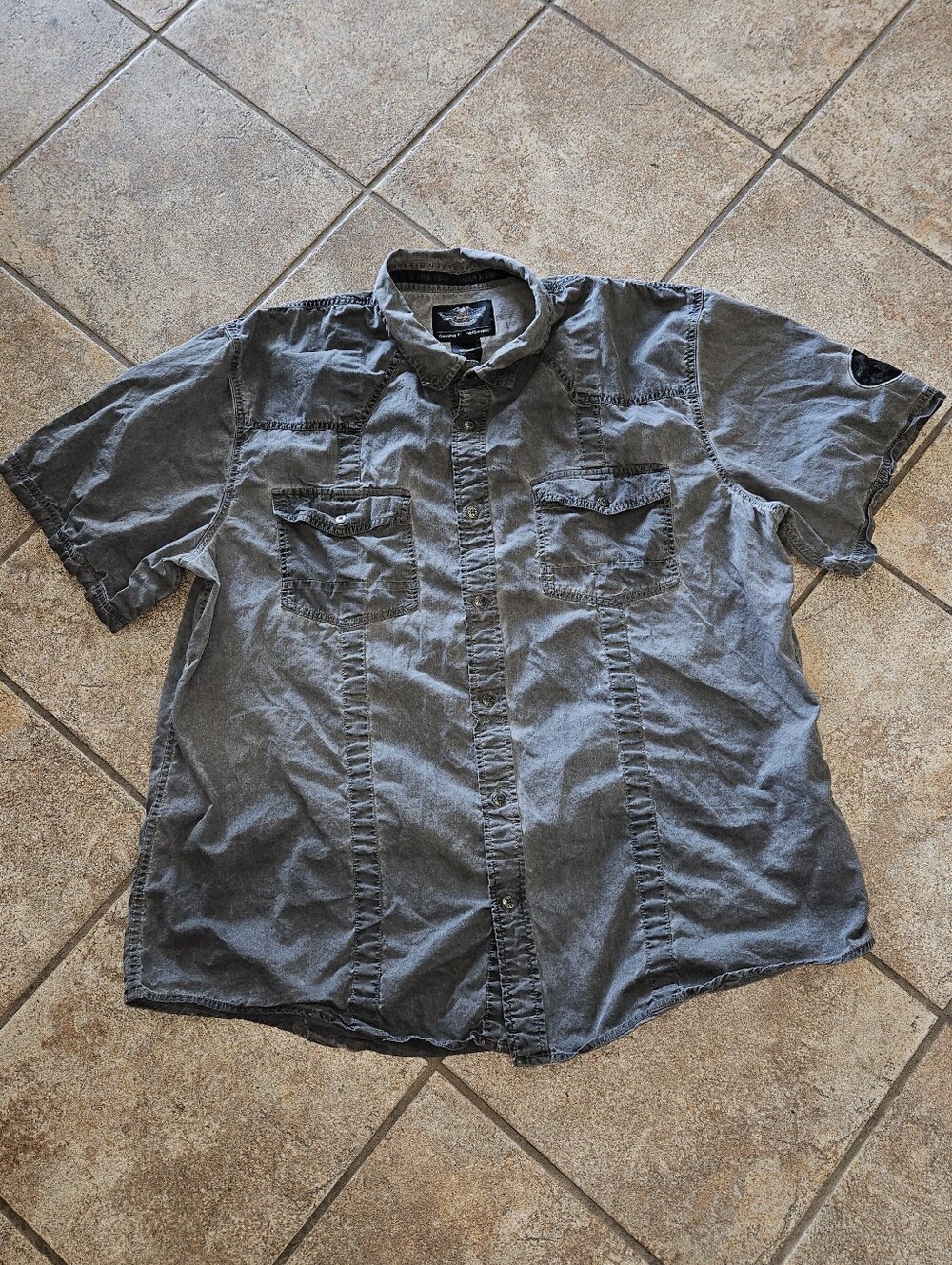 Harley-Davidson Men's Short-Sleeve Casual Button-Up Shirt Jacket - Gray